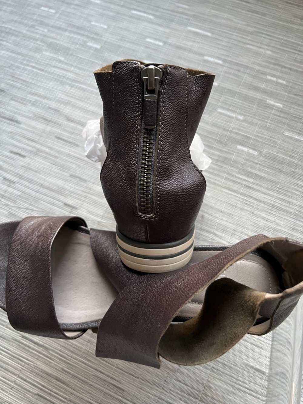 Eileen Fisher Dark Brown Leather Crisscross Sandals - Picture 5 of 5